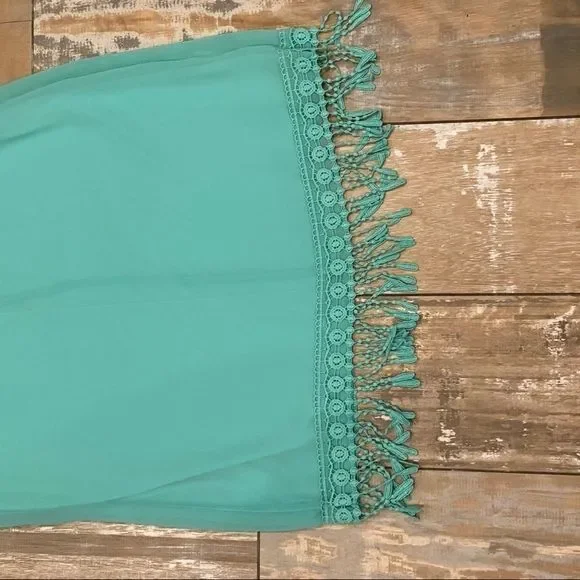 Jodi Kristopher Dress Sleeveless Mint Green Fringe - Picture 8 of 16